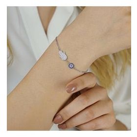 Takıhan 925 Ayar gümüş Zirkon Taşlı Fatma'nın Eli Model Bileklik
