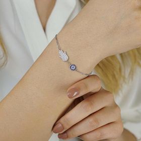 Takıhan 925 Ayar gümüş Zirkon Taşlı Fatma'nın Eli Model Bileklik