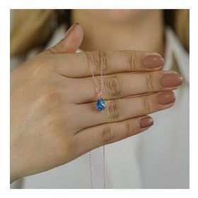 Takıhan Damla Tasarımlı Mavi Zirkon Taşlı 925 Ayar Rose Gümüş Kadın Kolye