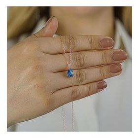 Takıhan Damla Tasarımlı Mavi Zirkon Taşlı 925 Ayar Rose Gümüş Kadın Kolye