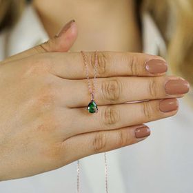 Takıhan Damla Tasarımlı Zümrüt Yeşili Zirkon Taşlı 925 Ayar Rose Gümüş Kadın Kolye
