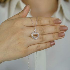 Takıhan Kalp Tasarımlı Beyaz Zirkon Taşlı 925 Ayar Gümüş Kadın Kolye