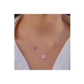 Takıhan Kar Tanesi Nazar Tasarımlı Rose Kaplama 925 Ayar Gümüş Kadın Kolye