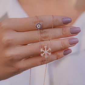 Takıhan Kar Tanesi ve Nazar Tasarımlı Rose Kaplama 925 Ayar Gümüş Kadın Kolye