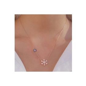 Takıhan Kar Tanesi ve Nazar Tasarımlı Rose Kaplama 925 Ayar Gümüş Kadın Kolye