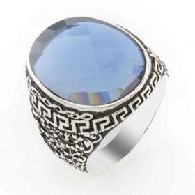 Takıhan Mavi Zirkon Oval Taşlı Gümüş Erkek Yüzük