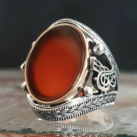 Takıhan TH1424 Osmanlı Tuğralı Akik Taşlı Gümüş Erkek 925 Ayar Yüzük