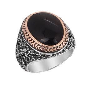 Takıhan TH1533 Oniks Taşlı Oval Gümüş Erkek 925 Ayar Yüzük