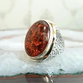 Takıhan TH1707 Kehribar Taşlı Gümüş Erkek 925 Ayar Yüzük