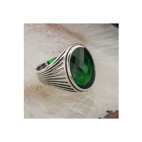 Takıhan TH2379 Yeşil Oval Zirkon Taşlı Gümüş Erkek 925 Ayar Yüzük