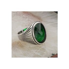 Takıhan TH2379 Yeşil Oval Zirkon Taşlı Gümüş Erkek 925 Ayar Yüzük
