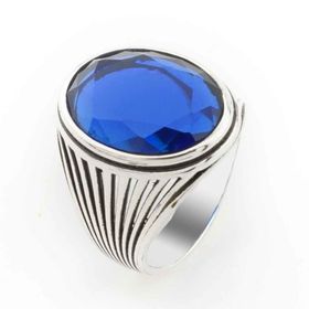 Takıhan TH2387 Oval Mavi Zirkon Taşlı Gümüş Erkek 925 Ayar Yüzük