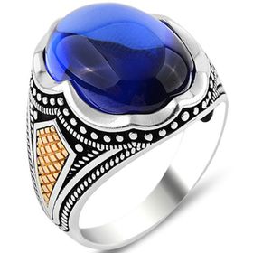 Takıhan TH2387 Oval Mavi Zirkon Taşlı Gümüş Erkek 925 Ayar Yüzük