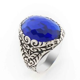 Takıhan TH2387 Oval Mavi Zirkon Taşlı Gümüş Erkek 925 Ayar Yüzük