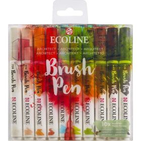 Talens Ecoline Brush Pen 10 Renk Architect Fırça Uçlu Çizim Kalemi Seti