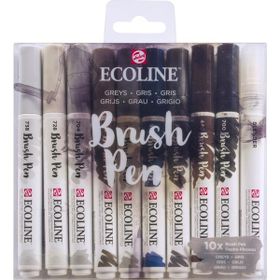 Talens Ecoline Brush Pen 10 Renk Grey Colors Fırça Uçlu Çizim Kalemi Seti