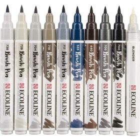 Talens Ecoline Brush Pen 10 Renk Greys Fırça Uçlu Çizim Kalemi Seti
