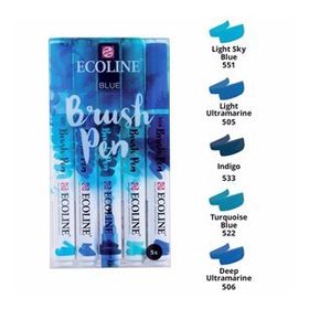 Talens Ecoline Brush Pen 5 Renk Blue Fırça Uçlu Çizim Kalemi Seti