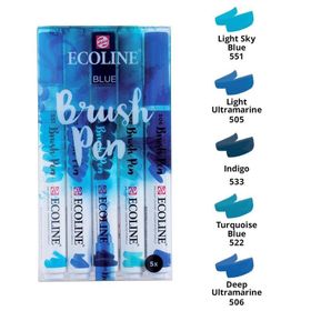 Talens Ecoline Brush Pen 5 Renk Blue Fırça Uçlu Çizim Kalemi Seti