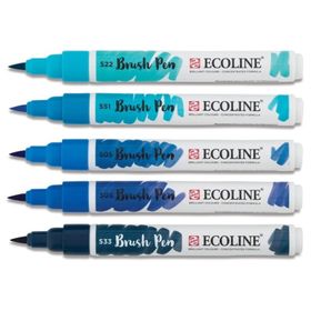 Talens Ecoline Brush Pen 5 Renk Blue Fırça Uçlu Çizim Kalemi Seti