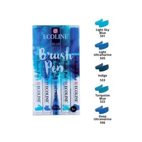 Talens Ecoline Brush Pen 5 Renk Blue Fırça Uçlu Çizim Kalemi Seti