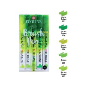 Talens Ecoline Brush Pen 5 Renk Green Fırça Uçlu Çizim Kalemi Seti