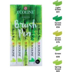 Talens Ecoline Brush Pen 5 Renk Green Fırça Uçlu Çizim Kalemi Seti
