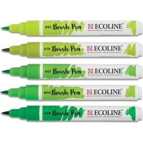 Talens Ecoline Brush Pen 5 Renk Green Fırça Uçlu Çizim Kalemi Seti