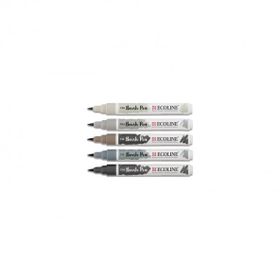 Talens Ecoline Brush Pen 5 Renk Grey Fırça Uçlu Çizim Kalemi Seti