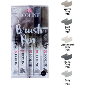 Talens Ecoline Brush Pen 5 Renk Grey Fırça Uçlu Çizim Kalemi Seti