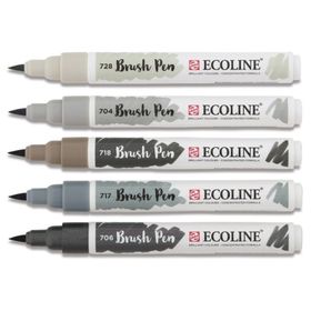 Talens Ecoline Brush Pen 5 Renk Grey Fırça Uçlu Çizim Kalemi Seti