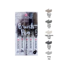 Talens Ecoline Brush Pen 5 Renk Grey Fırça Uçlu Çizim Kalemi Seti