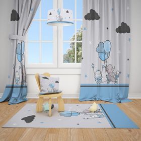 Talia Home TLA-098 Mavi Fil Desenli 2 Kanat 70x240 cm Çocuk Odası Perde