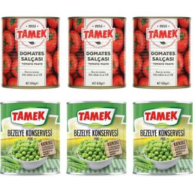 Tamek 3x830 gr Domates Salçası + 3x830 gr Bezelye