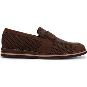 Tamer Tanca 1008 3448 Erkek Hakiki Deri Kahverengi Nubuk Loafer Ayakkabı
