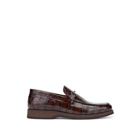 Tamer Tanca 183 30351 Erkek Hakiki Deri Kahverengi Kroko Loafer Ayakkabı