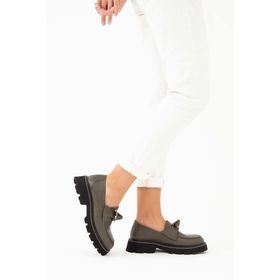 Tamer Tanca 33 1004 BN SK22/23 Haki Deri Kadın Loafer Ayakkabı