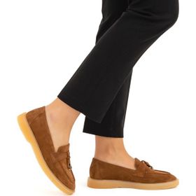 Tamer Tanca 902 8113 BN SK22/23 Taba Süet Deri Kadın Loafer Ayakkabı