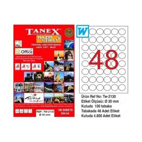 Tanex 100 Yaprak 0.30 mm Laser Copy Inkjet Yuvarlak Lazer Etiket