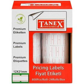 Tanex 12 x 21 Beyaz Çizgili 800'lü Motex Etiket