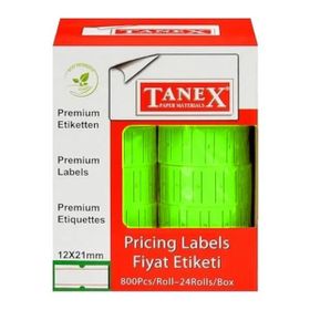 Tanex 12x21mm 6'lı Motex Flo Yeşil Çizgili Etiket