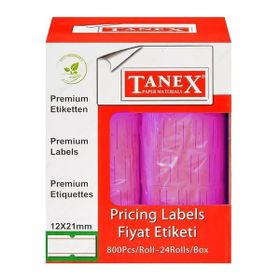 Tanex 12x21mm 800'lü 6'lı Çizgili Floresan Pembe Etiket
