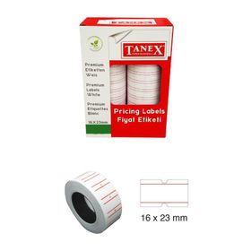Tanex 16x23 cm 1000'li 12'li Beyaz Renk Rulo Fiyat Etiketi