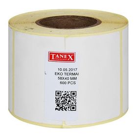Tanex 58x40 mm 600 Adet Beyaz Termal Rulo Etiketi