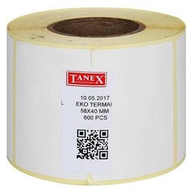 Tanex 58x40 mm 600 Adet Beyaz Termal Rulo Etiketi