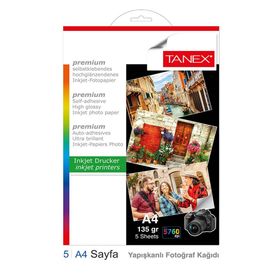 Tanex A4 135 gr 210x297 mm 5 Sayfa Yapışkanlı Fotoğraf Kağıdı