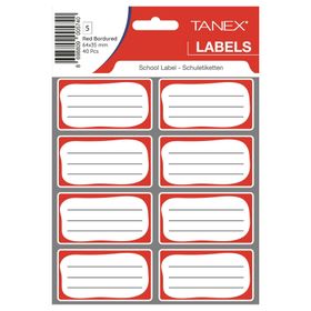 Tanex Kırmızı Bordürlü Çift Sıra 40 Adet Okul Etiketi