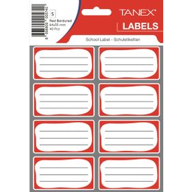 Tanex Kırmızı Bordürlü Çift Sıra 40 Adet Okul Etiketi
