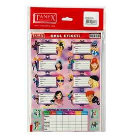 Tanex Kız Desenli Ders Programlı 3 Yaprak Okul Etiketi