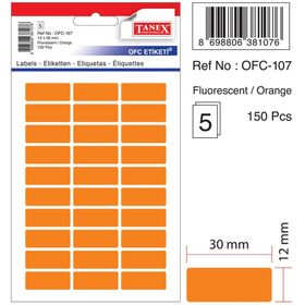 Tanex OFC-107 Flo Turuncu 50 Adet 10'lu Poşet Ofis Etiketi